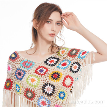 Gancho de mão colorido de crochê de crochê acessórios de vestido de flor de praia Protection protetora de xale capa de capa de capa